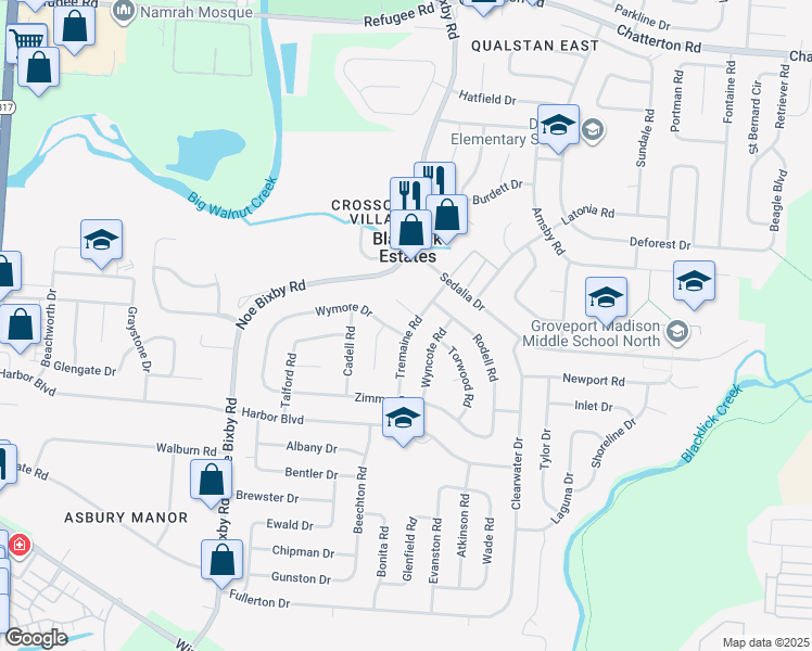 map of restaurants, bars, coffee shops, grocery stores, and more near 5100 Tremaine Court in Columbus