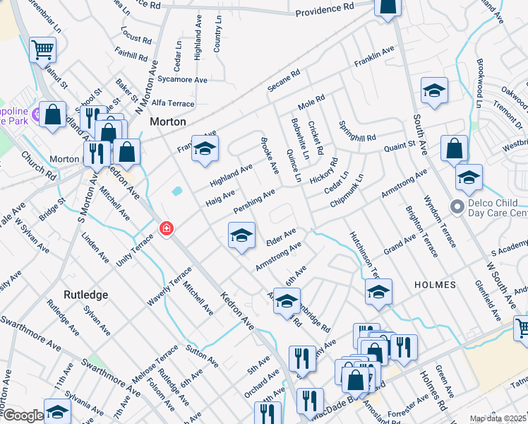 map of restaurants, bars, coffee shops, grocery stores, and more near 2204 Pershing Avenue in Morton