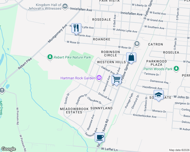 map of restaurants, bars, coffee shops, grocery stores, and more near 1821 Delaware Avenue in Springfield