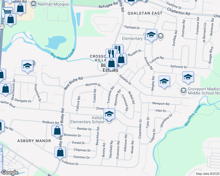 map of restaurants, bars, coffee shops, grocery stores, and more near 5100 Tremaine Court in Columbus