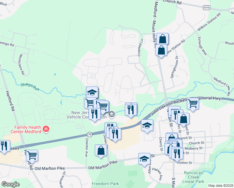 map of restaurants, bars, coffee shops, grocery stores, and more near 52 Binsted Drive in Medford