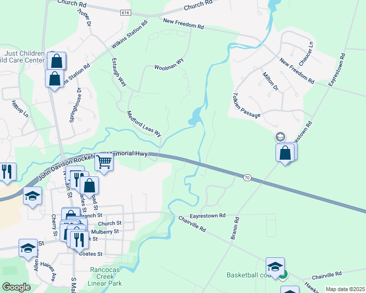 map of restaurants, bars, coffee shops, grocery stores, and more near 237 New Jersey 70 in Medford