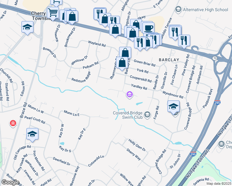 map of restaurants, bars, coffee shops, grocery stores, and more near 222 Dickens Court in Cherry Hill