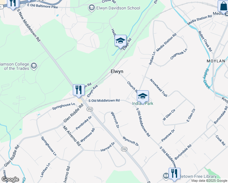 map of restaurants, bars, coffee shops, grocery stores, and more near 5 Brinton Avenue in Media