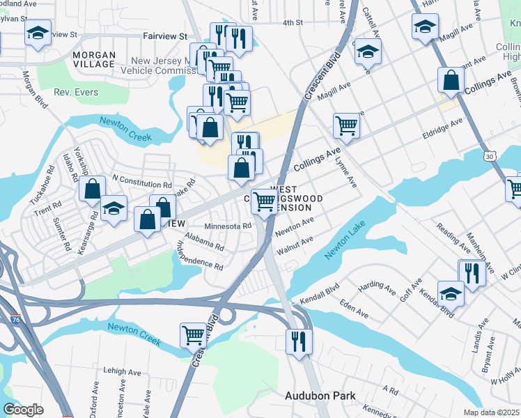 map of restaurants, bars, coffee shops, grocery stores, and more near 2667 Eldridge Avenue in Haddon Township