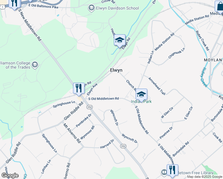 map of restaurants, bars, coffee shops, grocery stores, and more near 5 Brinton Avenue in Media