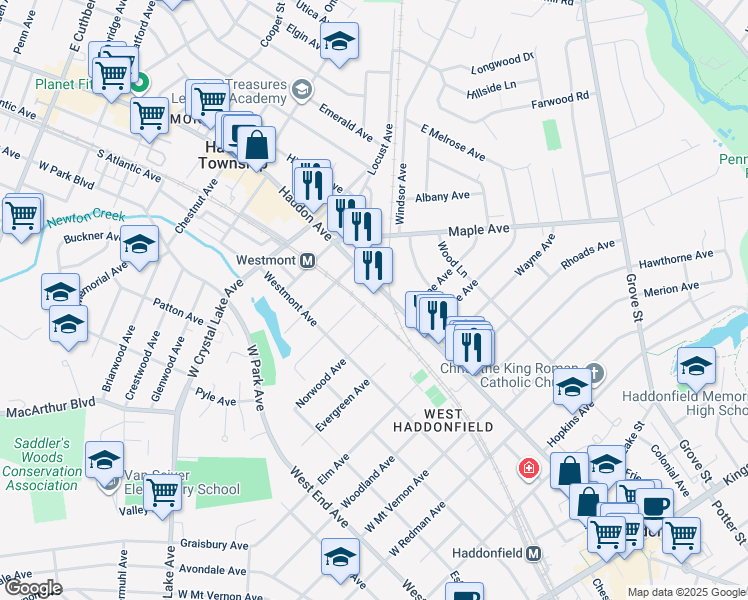 map of restaurants, bars, coffee shops, grocery stores, and more near 352 Haddon Avenue in Collingswood