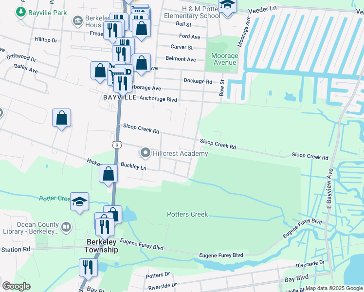 map of restaurants, bars, coffee shops, grocery stores, and more near 57 Jerome Avenue in Berkeley Township