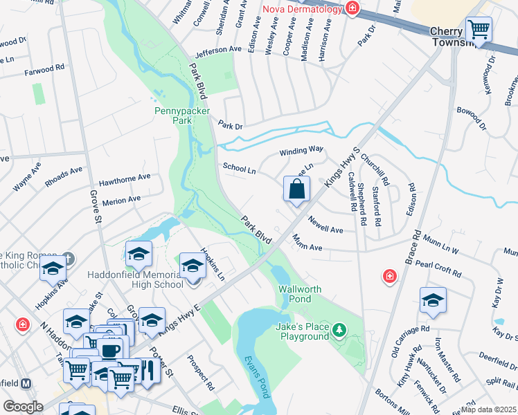 map of restaurants, bars, coffee shops, grocery stores, and more near 128 E Cherry Parke in Cherry Hill