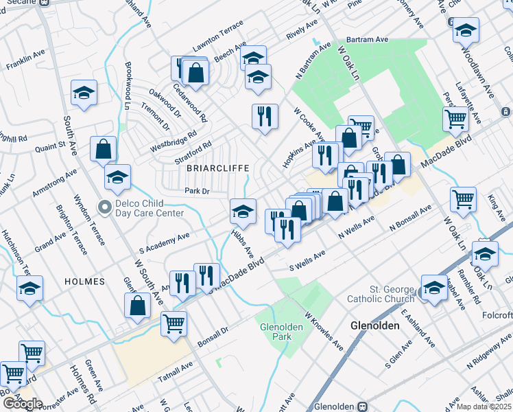 map of restaurants, bars, coffee shops, grocery stores, and more near 641 Ashby Avenue in Glenolden