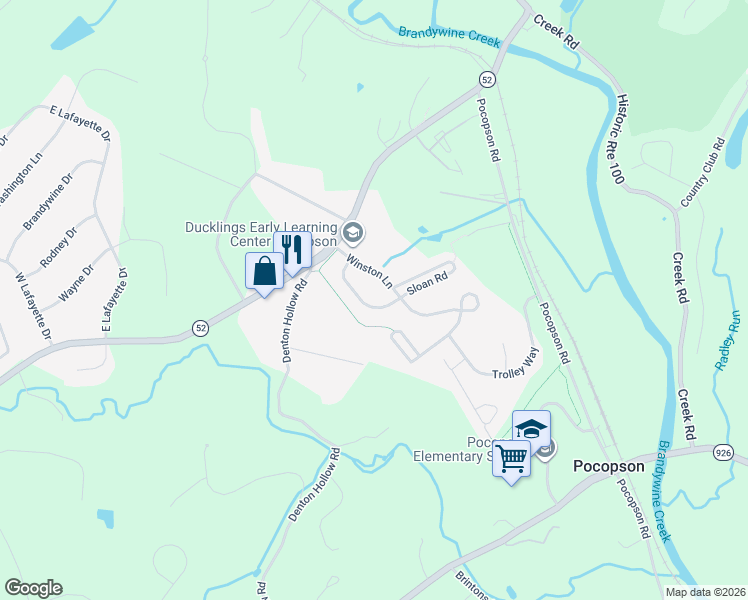 map of restaurants, bars, coffee shops, grocery stores, and more near 24 Sloan Road in West Chester