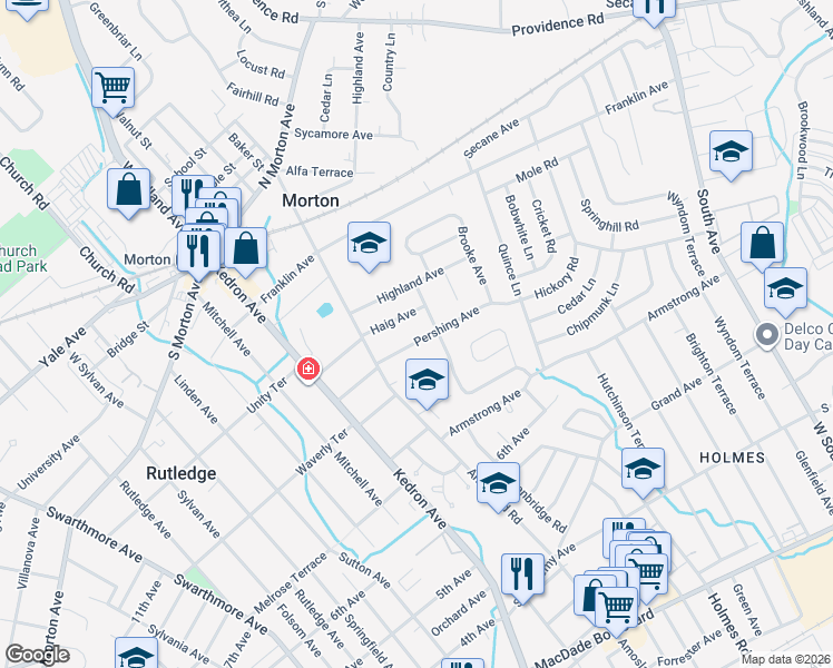 map of restaurants, bars, coffee shops, grocery stores, and more near 2131 Pershing Avenue in Morton