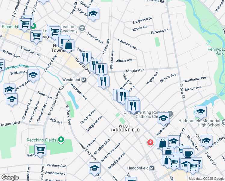 map of restaurants, bars, coffee shops, grocery stores, and more near 807 North Haddon Avenue in Haddonfield