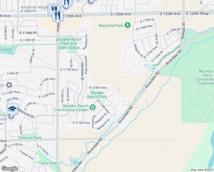 map of restaurants, bars, coffee shops, grocery stores, and more near 6293 East 116th Avenue in Thornton