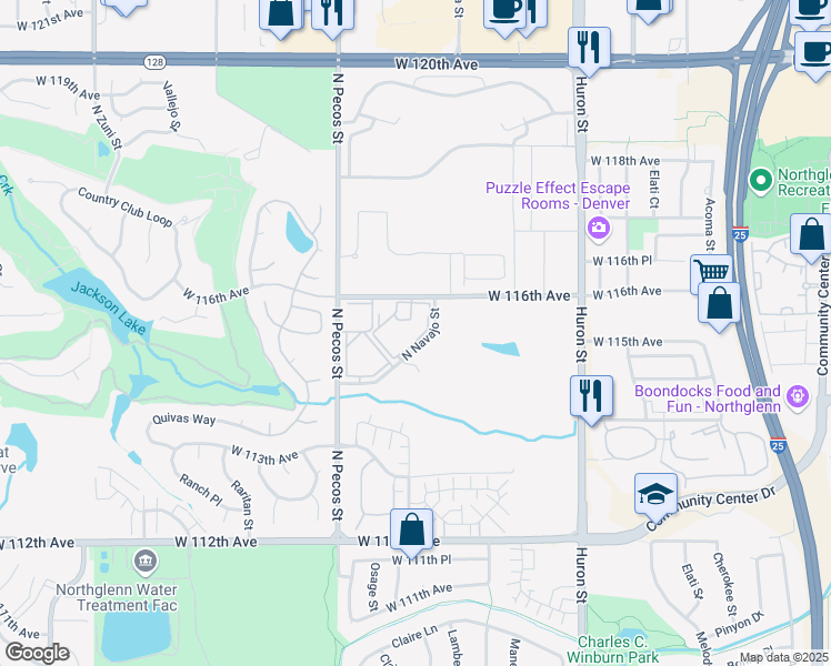 map of restaurants, bars, coffee shops, grocery stores, and more near 1420 North Navajo Street in Westminster