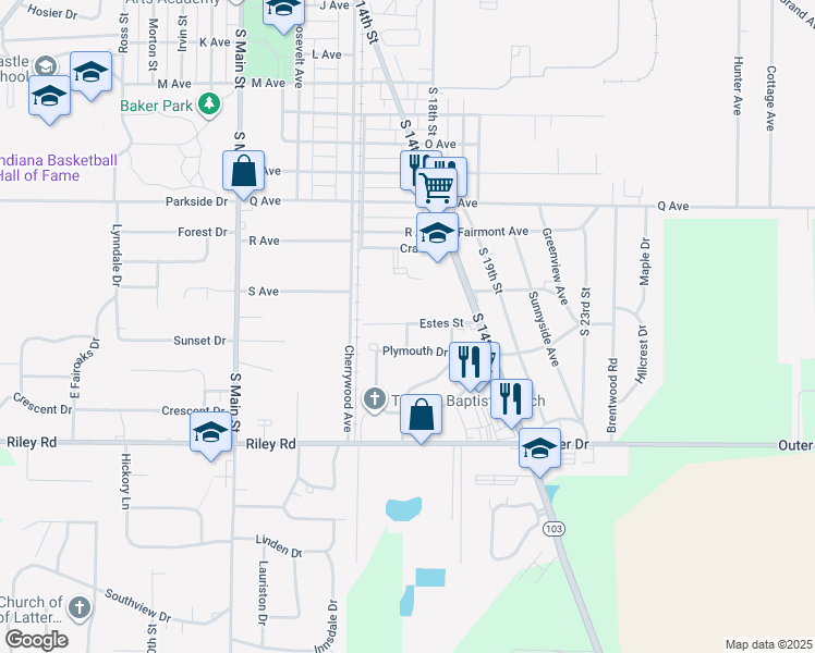 map of restaurants, bars, coffee shops, grocery stores, and more near 1700-1798 Estes Street in New Castle