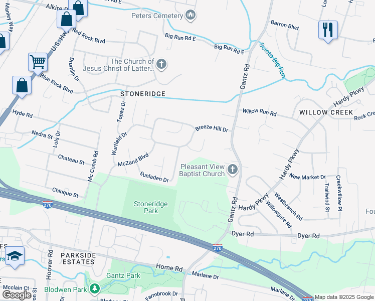 map of restaurants, bars, coffee shops, grocery stores, and more near 2279 Lockamy Court in Grove City