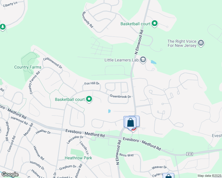 map of restaurants, bars, coffee shops, grocery stores, and more near 247 Crown Prince Drive in Evesham