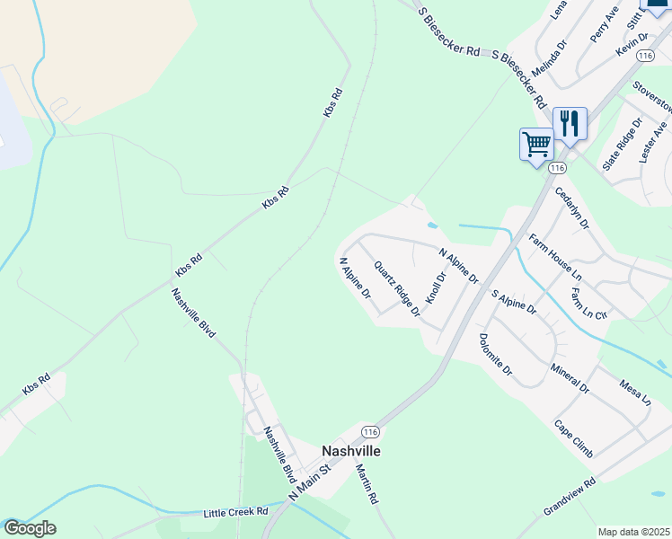 map of restaurants, bars, coffee shops, grocery stores, and more near 241 North Alpine Drive in York