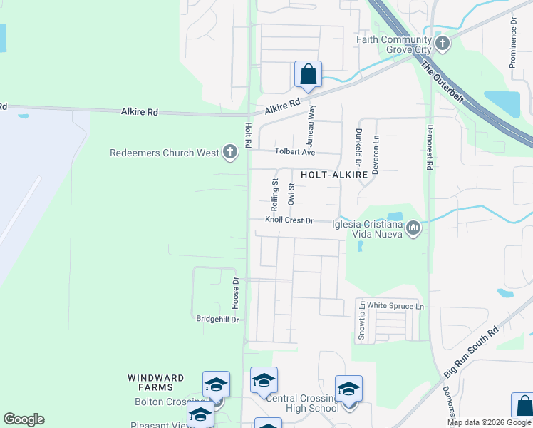 map of restaurants, bars, coffee shops, grocery stores, and more near 4446 Knoll Crest Dr in Grove City