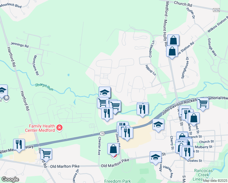 map of restaurants, bars, coffee shops, grocery stores, and more near 43 Binsted Drive in Medford