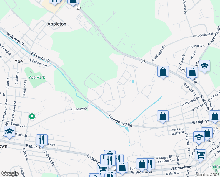 map of restaurants, bars, coffee shops, grocery stores, and more near 224 Furlong Way in Red Lion