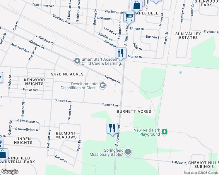 map of restaurants, bars, coffee shops, grocery stores, and more near 2535 Kenton Street in Springfield