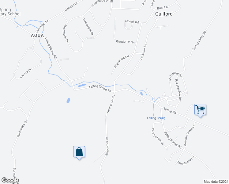 map of restaurants, bars, coffee shops, grocery stores, and more near 1950 Falling Spring Road in Guilford