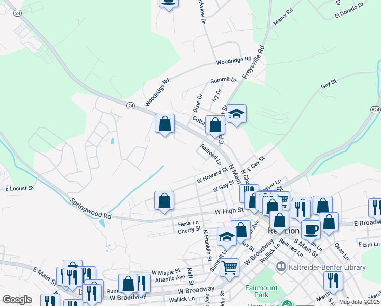 map of restaurants, bars, coffee shops, grocery stores, and more near 31 Edgewood Avenue in Red Lion