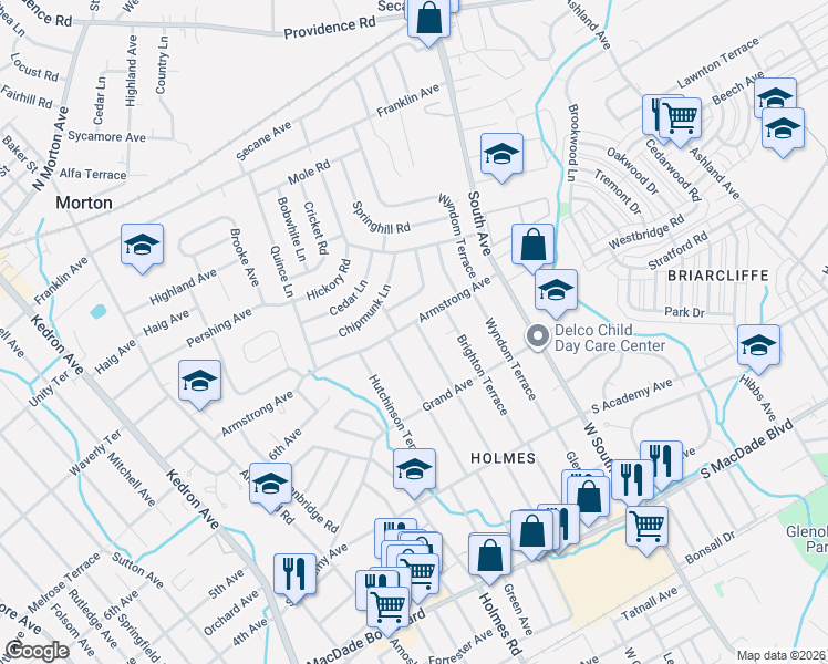 map of restaurants, bars, coffee shops, grocery stores, and more near 667 Highland Terrace in Holmes