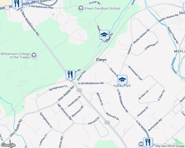 map of restaurants, bars, coffee shops, grocery stores, and more near 8 Brinton Avenue in Media