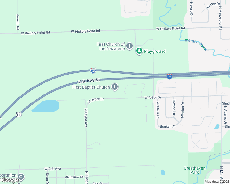 map of restaurants, bars, coffee shops, grocery stores, and more near 1320 West Arbor Drive in Decatur