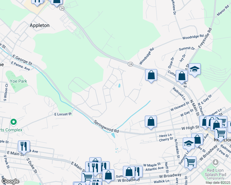 map of restaurants, bars, coffee shops, grocery stores, and more near 319 Winners Circle Drive in Red Lion