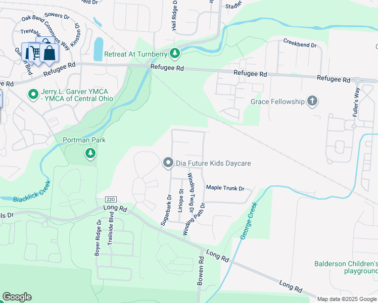 map of restaurants, bars, coffee shops, grocery stores, and more near 7474 Winding Path Court in Canal Winchester