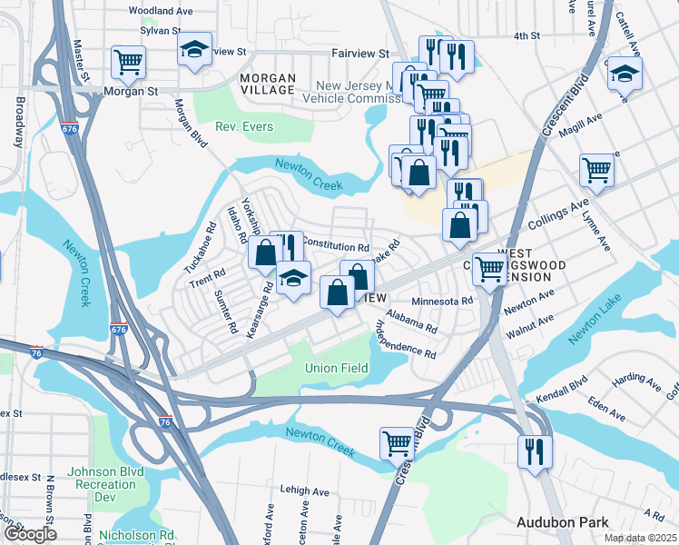 map of restaurants, bars, coffee shops, grocery stores, and more near 1381 North Chesapeake Road in Camden