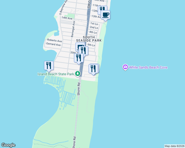 map of restaurants, bars, coffee shops, grocery stores, and more near 1 23rd Avenue in Seaside Park