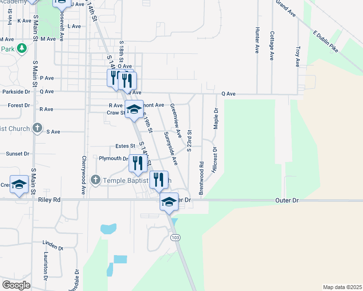 map of restaurants, bars, coffee shops, grocery stores, and more near 2818 Greenview Avenue in New Castle