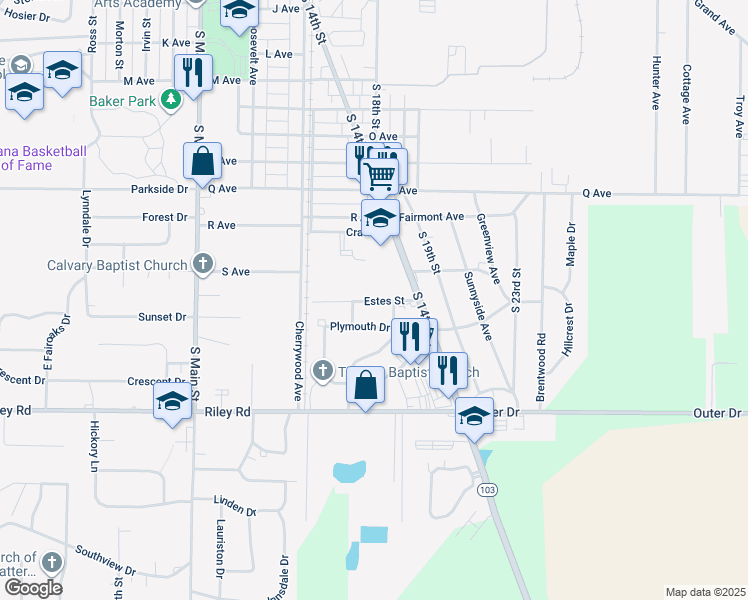 map of restaurants, bars, coffee shops, grocery stores, and more near 1700-1798 Estes Street in New Castle