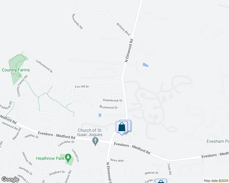 map of restaurants, bars, coffee shops, grocery stores, and more near 204 Royal Drive in Evesham