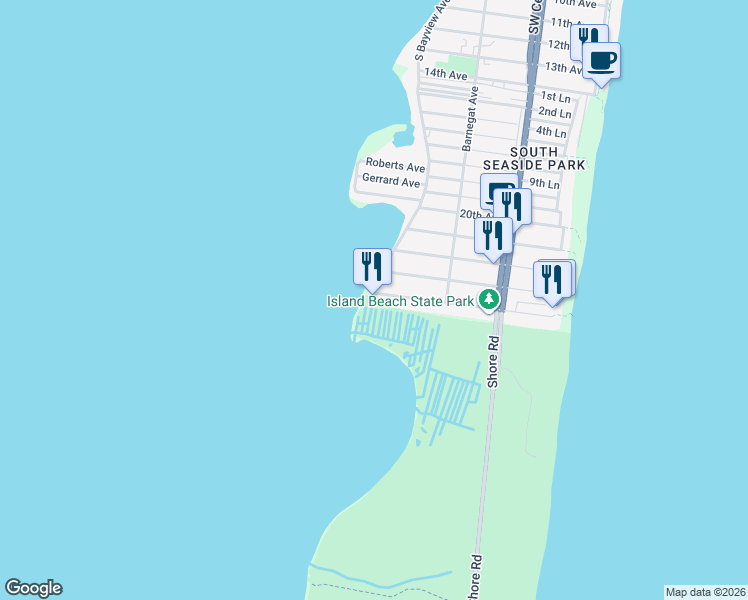 map of restaurants, bars, coffee shops, grocery stores, and more near 267 24th Avenue in Seaside Park