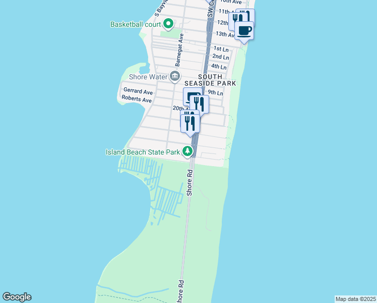map of restaurants, bars, coffee shops, grocery stores, and more near 100 24th Avenue in Seaside Park