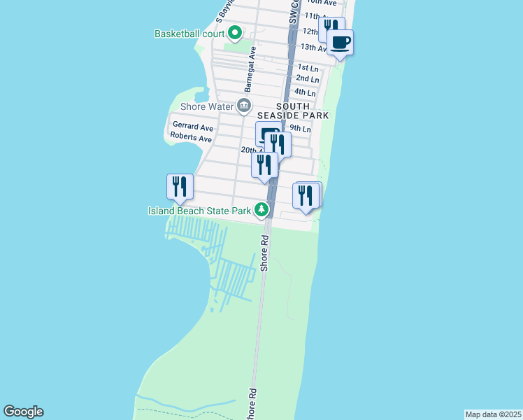 map of restaurants, bars, coffee shops, grocery stores, and more near 100 24th Avenue in Seaside Park