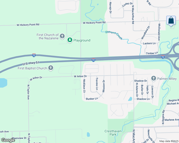 map of restaurants, bars, coffee shops, grocery stores, and more near 1040 Arbor Trail in Decatur
