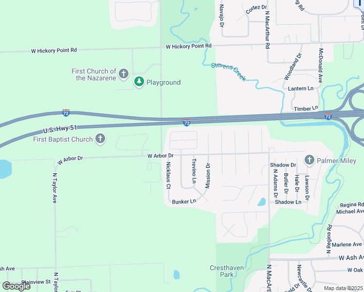 map of restaurants, bars, coffee shops, grocery stores, and more near 1040 Arbor Trail in Decatur