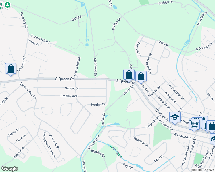 map of restaurants, bars, coffee shops, grocery stores, and more near 2981 Sunset Dr in Dallastown