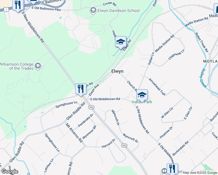 map of restaurants, bars, coffee shops, grocery stores, and more near 8 Brinton Avenue in Media