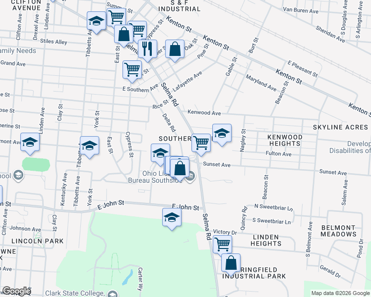 map of restaurants, bars, coffee shops, grocery stores, and more near 1444 Delta Road in Springfield