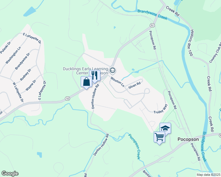 map of restaurants, bars, coffee shops, grocery stores, and more near 19 Sloan Road in West Chester