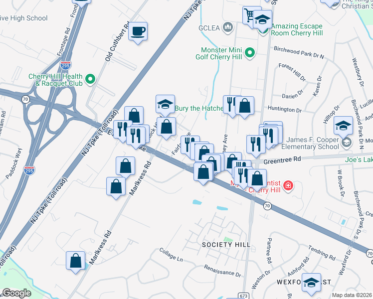 map of restaurants, bars, coffee shops, grocery stores, and more near 1909 Fairfax Avenue in Cherry Hill