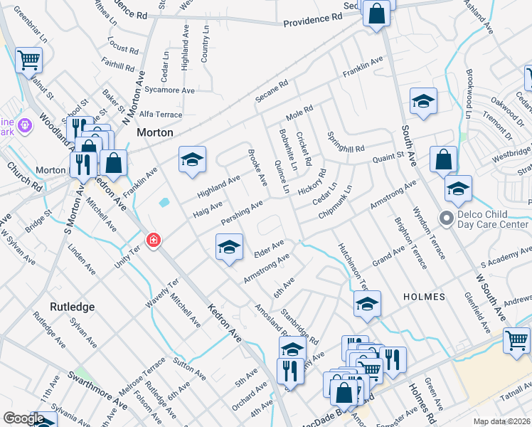 map of restaurants, bars, coffee shops, grocery stores, and more near 727 Brooke Circle in Morton